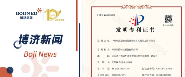 喜訊！博濟(jì)醫(yī)藥自主研發(fā)藥物制劑技術(shù)獲發(fā)明專利